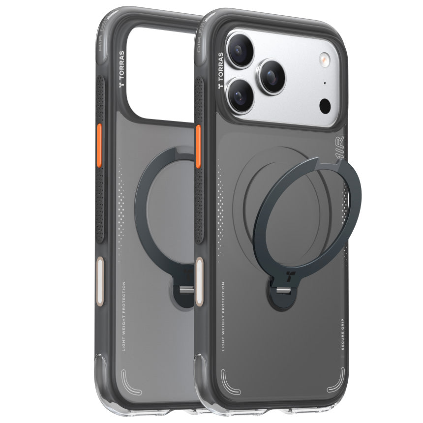 Handyhülle mit 360° drehbarem Standfuß mit MagSafe für iPhone 17 Pro, Torras Ostand Q3 Air, Schwarz