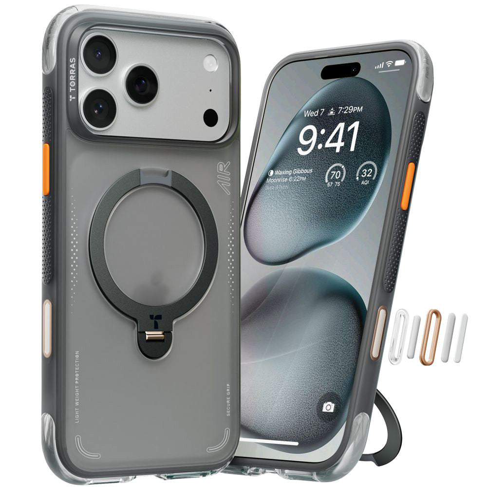 Handyhülle mit 360° drehbarem Standfuß mit MagSafe für iPhone 17 Pro, Torras Ostand Q3 Air, Schwarz