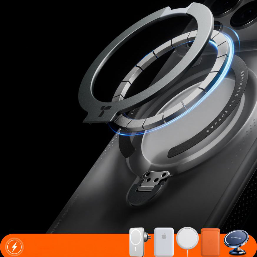 Handyhülle mit 360° drehbarem Standfuß mit MagSafe für iPhone 17 Pro, Torras Ostand Q3 Air, Schwarz