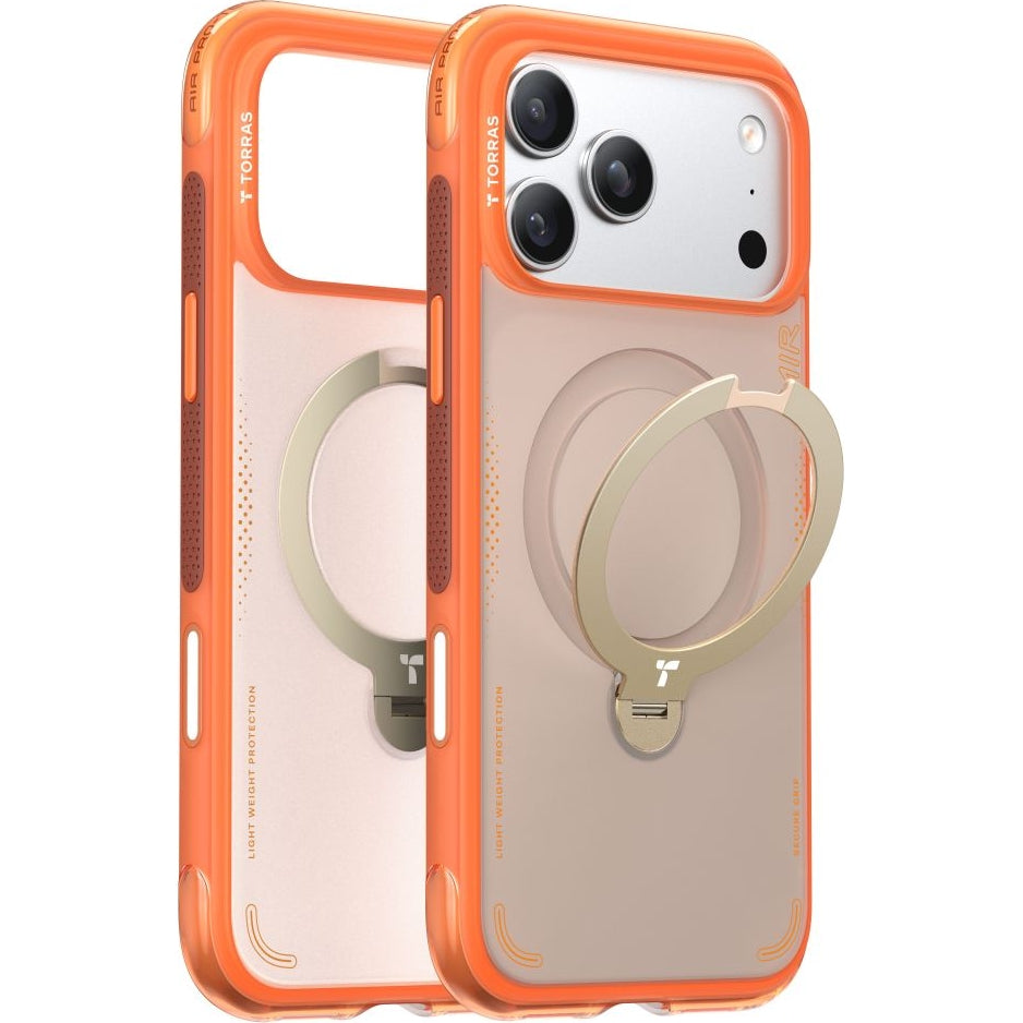 Handyhülle mit 360° drehbarem Standfuß mit MagSafe für iPhone 17 Pro, Torras Ostand Q3 Air, Orange