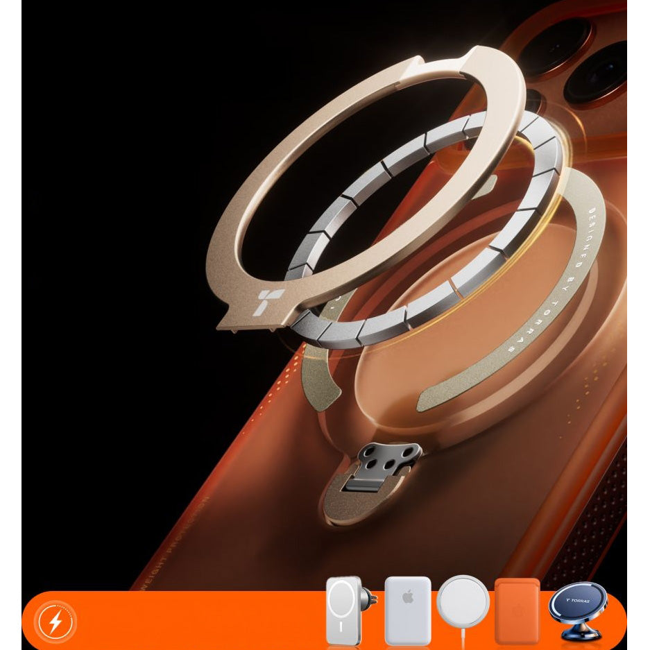 Handyhülle mit 360° drehbarem Standfuß mit MagSafe für iPhone 17 Pro, Torras Ostand Q3 Air, Orange