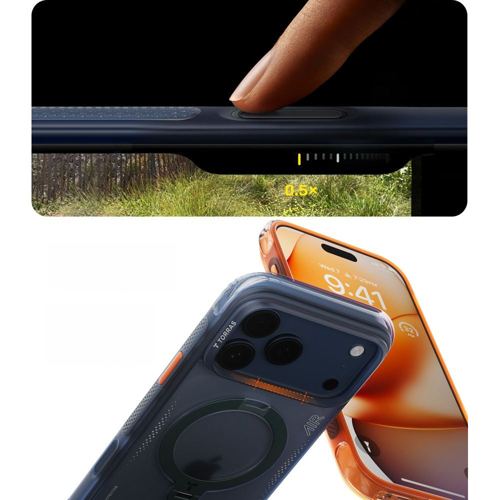 Handyhülle mit 360° drehbarem Standfuß mit MagSafe für iPhone 17 Pro, Torras Ostand Q3 Air, Orange