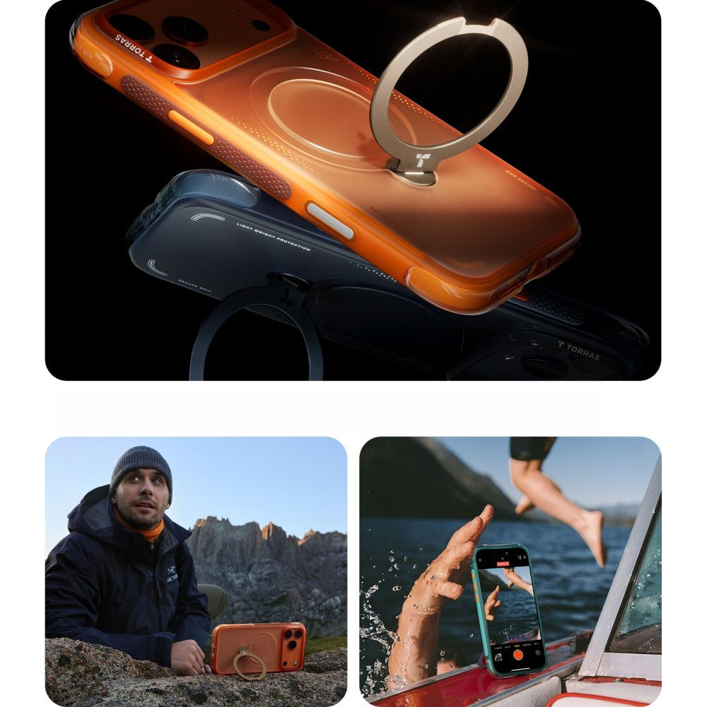 Handyhülle mit 360° drehbarem Standfuß mit MagSafe für iPhone 17 Pro, Torras Ostand Q3 Air, Orange
