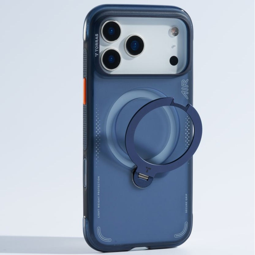Handyhülle mit 360° drehbarem Standfuß mit MagSafe für iPhone 17 Pro Max, Torras Ostand Q3 Air, Blau