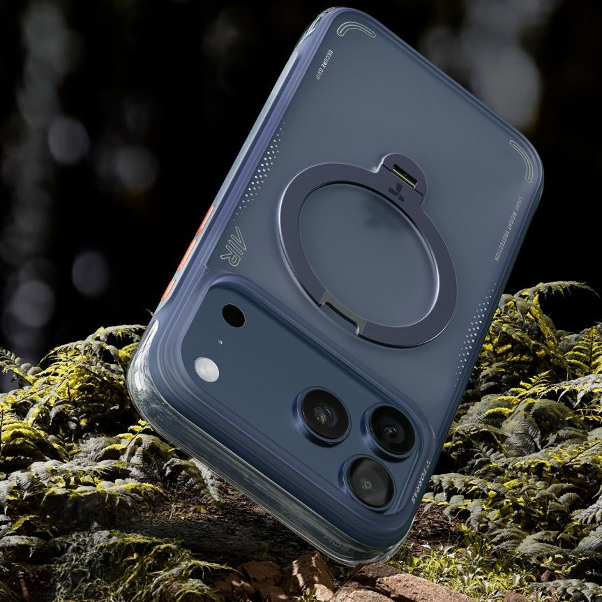 Handyhülle mit 360° drehbarem Standfuß mit MagSafe für iPhone 17 Pro Max, Torras Ostand Q3 Air, Blau
