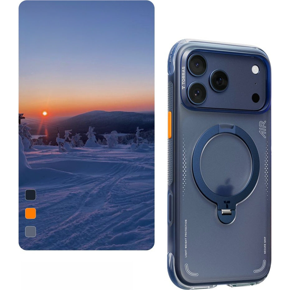 Handyhülle mit 360° drehbarem Standfuß mit MagSafe für iPhone 17 Pro Max, Torras Ostand Q3 Air, Blau