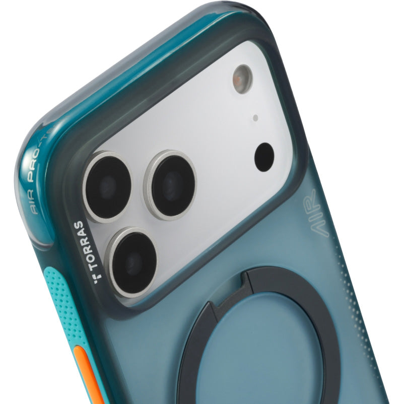Handyhülle mit 360° drehbarem Standfuß mit MagSafe für iPhone 17 Pro Max, Torras Ostand Q3 Air, Türkis