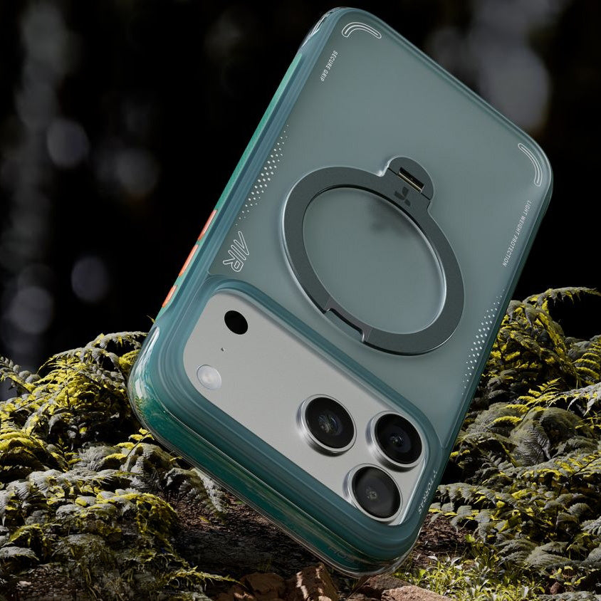 Handyhülle mit 360° drehbarem Standfuß mit MagSafe für iPhone 17 Pro Max, Torras Ostand Q3 Air, Türkis