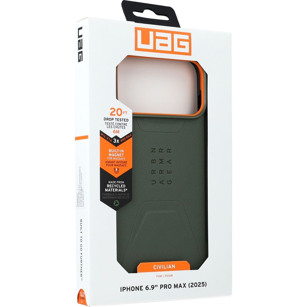 Handyhülle für iPhone 17 Pro Max, Urban Armor Gear Civilian Mag mit MagSafe, Grün mit Orange