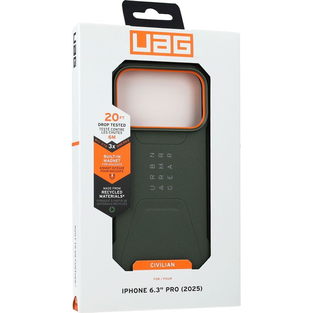 Handyhülle für iPhone 17 Pro, Urban Armor Gear Civilian Mag mit MagSafe, Grün mit Orange