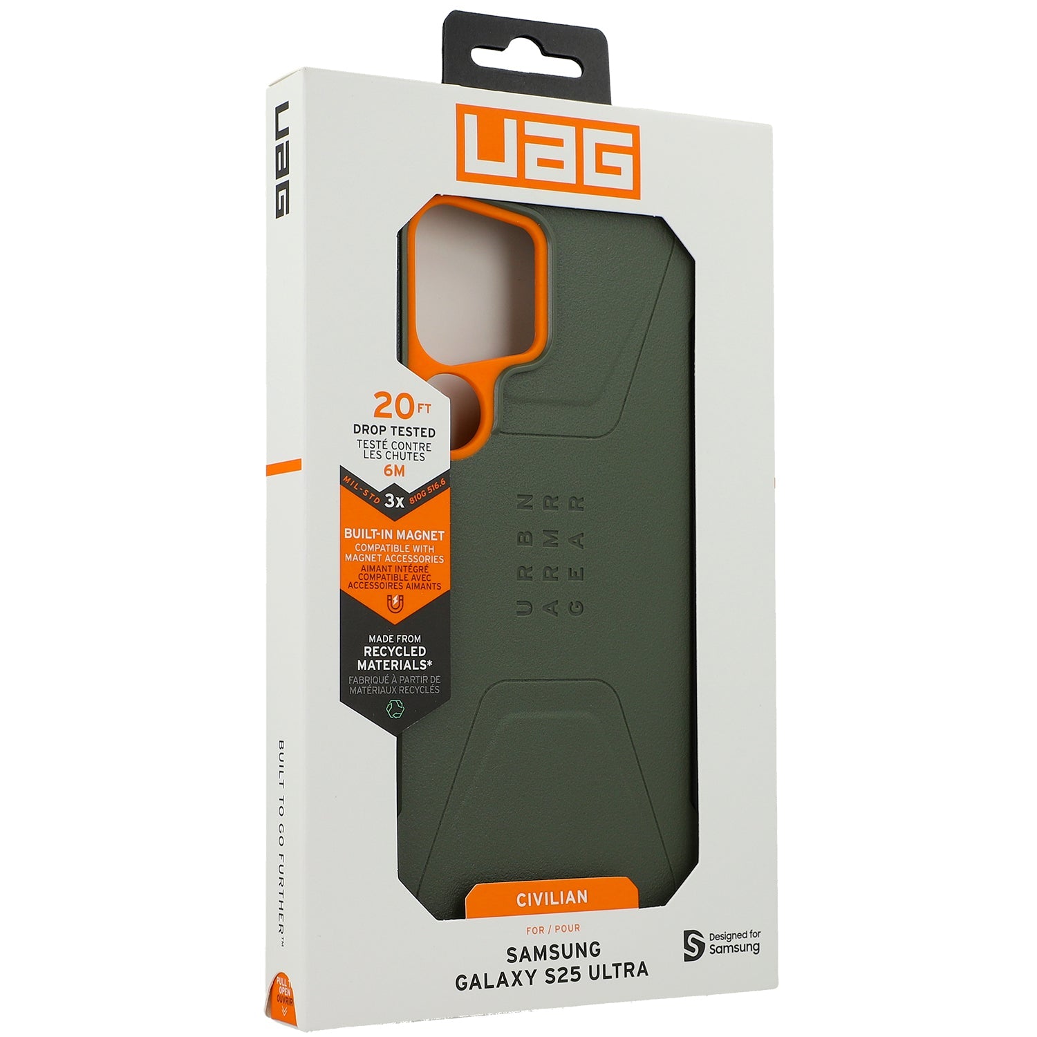 Handyhülle für Galaxy S25 Ultra, Urban Armor Gear Civilian Magnet, Grün mit Orange