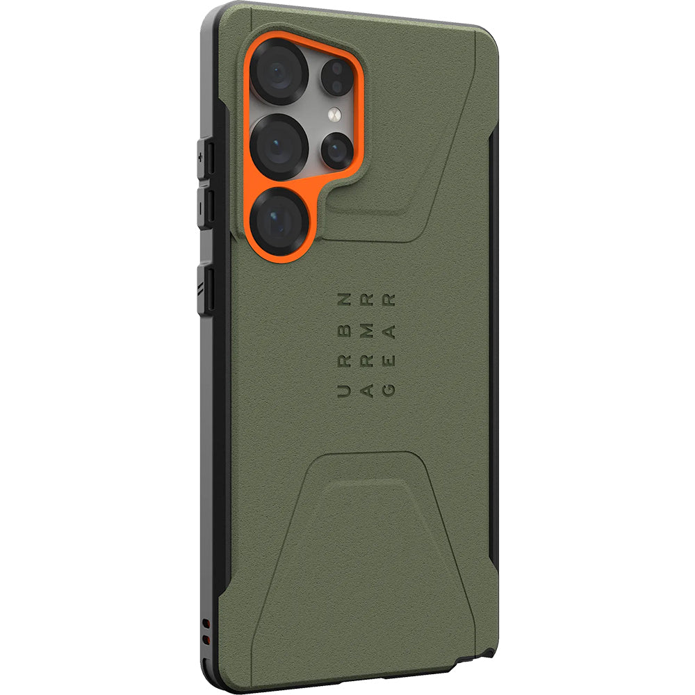 Handyhülle für Galaxy S25 Ultra, Urban Armor Gear Civilian Magnet, Grün mit Orange