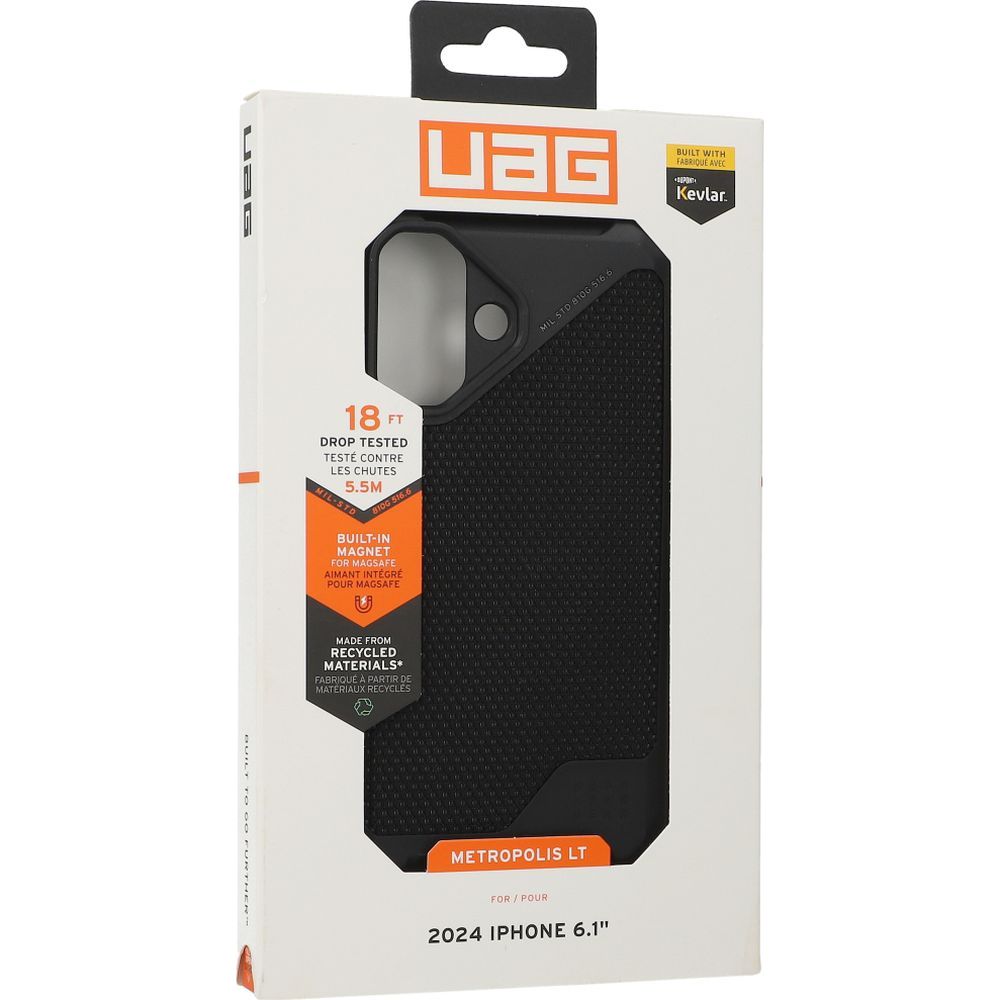 Handyhülle für iPhone 16, Urban Armor Gear Metropolis LT Mag mit MagSafe, Schwarz mit Kevlar