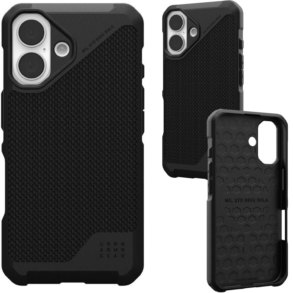 Handyhülle für iPhone 16, Urban Armor Gear Metropolis LT Mag mit MagSafe, Schwarz mit Kevlar