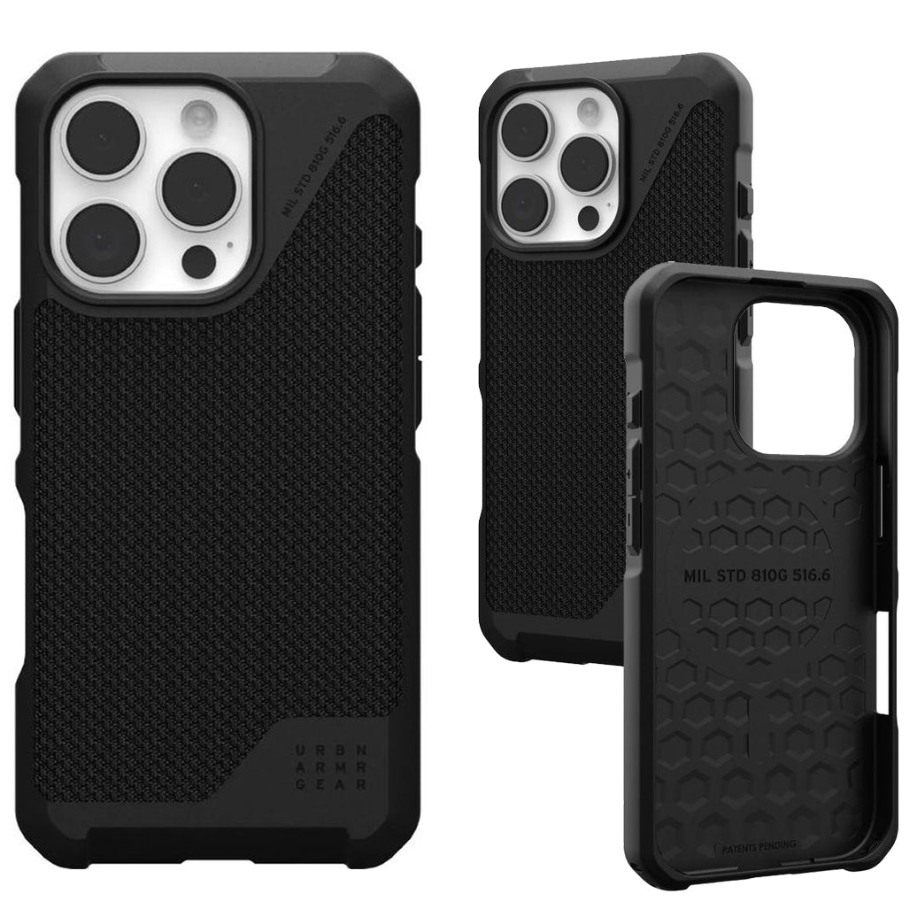 Handyhülle für iPhone 16 Pro, Urban Armor Gear Metropolis LT Mag mit MagSafe, Schwarz mit Kevlar