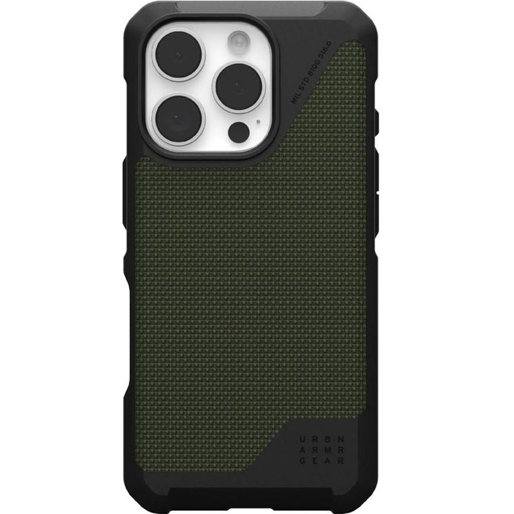 Handyhülle für iPhone 16 Pro, Urban Armor Gear Metropolis LT Mag mit MagSafe, Olivgrün/Schwarz mit Kevlar