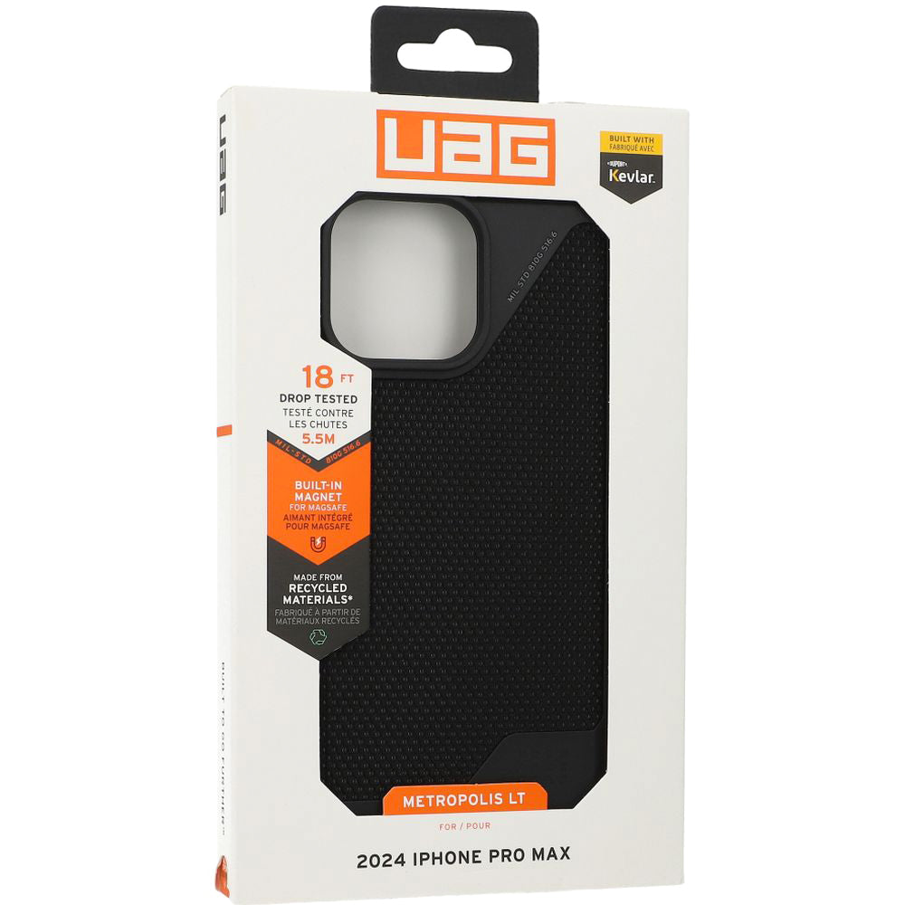 Handyhülle für iPhone 16 Pro Max, Urban Armor Gear Metropolis LT Mag mit MagSafe, Schwarz mit Kevlar