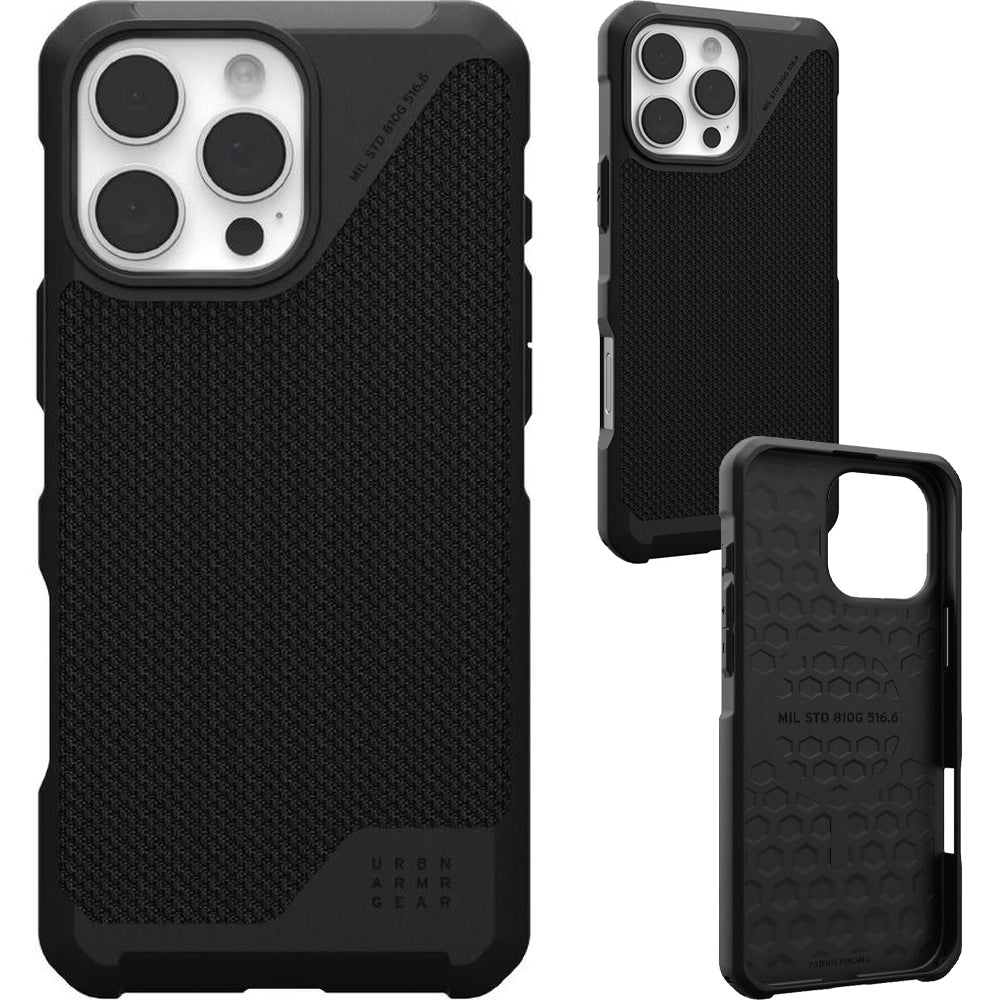 Handyhülle für iPhone 16 Pro Max, Urban Armor Gear Metropolis LT Mag mit MagSafe, Schwarz mit Kevlar