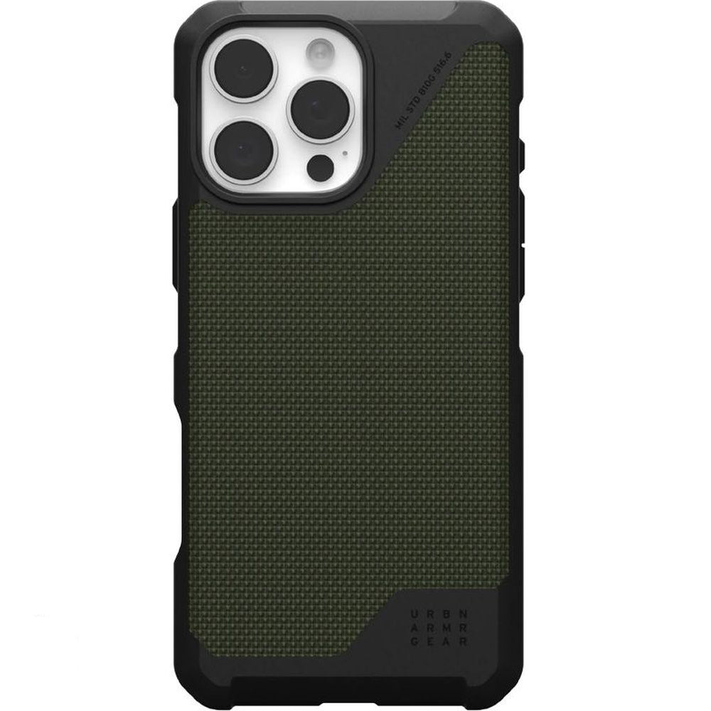 Handyhülle für iPhone 16 Pro Max, Urban Armor Gear Metropolis LT Mag mit MagSafe, Olivgrün/Schwarz mit Kevlar