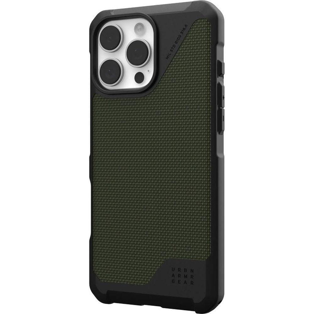 Handyhülle für iPhone 16 Pro Max, Urban Armor Gear Metropolis LT Mag mit MagSafe, Olivgrün/Schwarz mit Kevlar