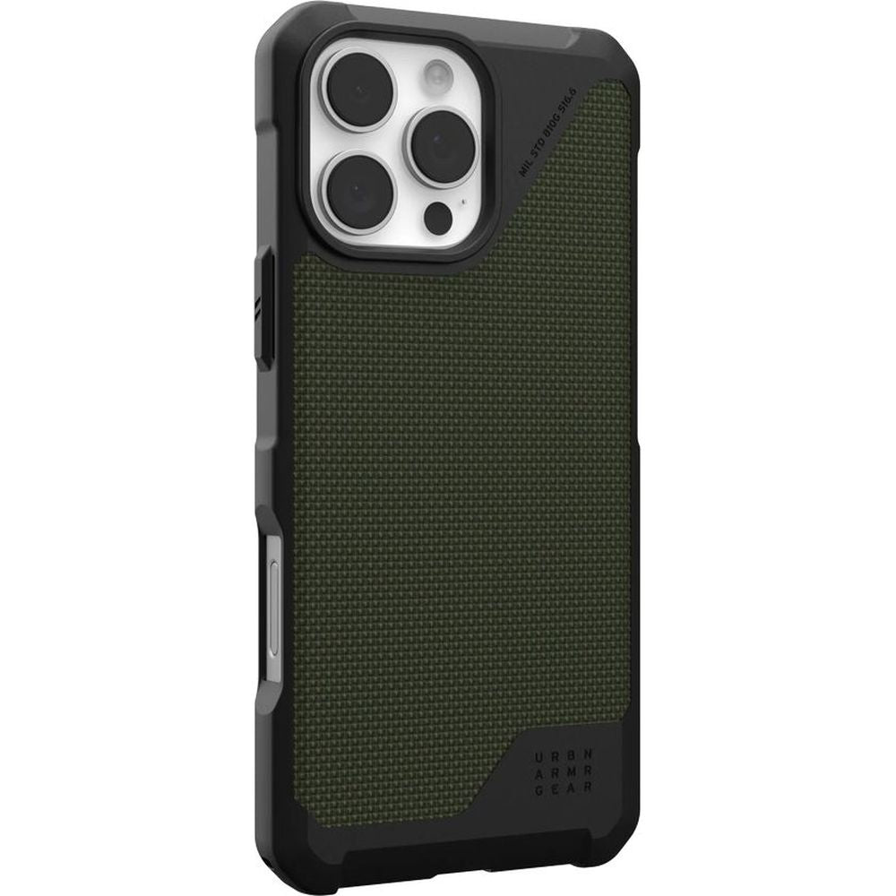 Handyhülle für iPhone 16 Pro Max, Urban Armor Gear Metropolis LT Mag mit MagSafe, Olivgrün/Schwarz mit Kevlar