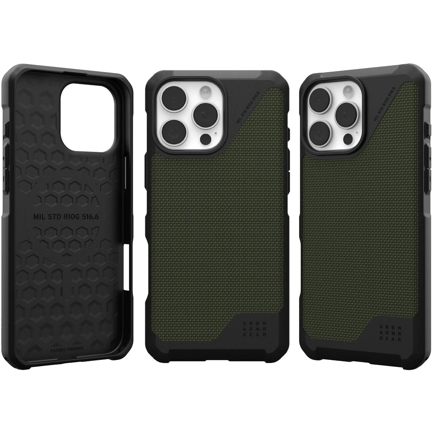 Handyhülle für iPhone 16 Pro Max, Urban Armor Gear Metropolis LT Mag mit MagSafe, Olivgrün/Schwarz mit Kevlar