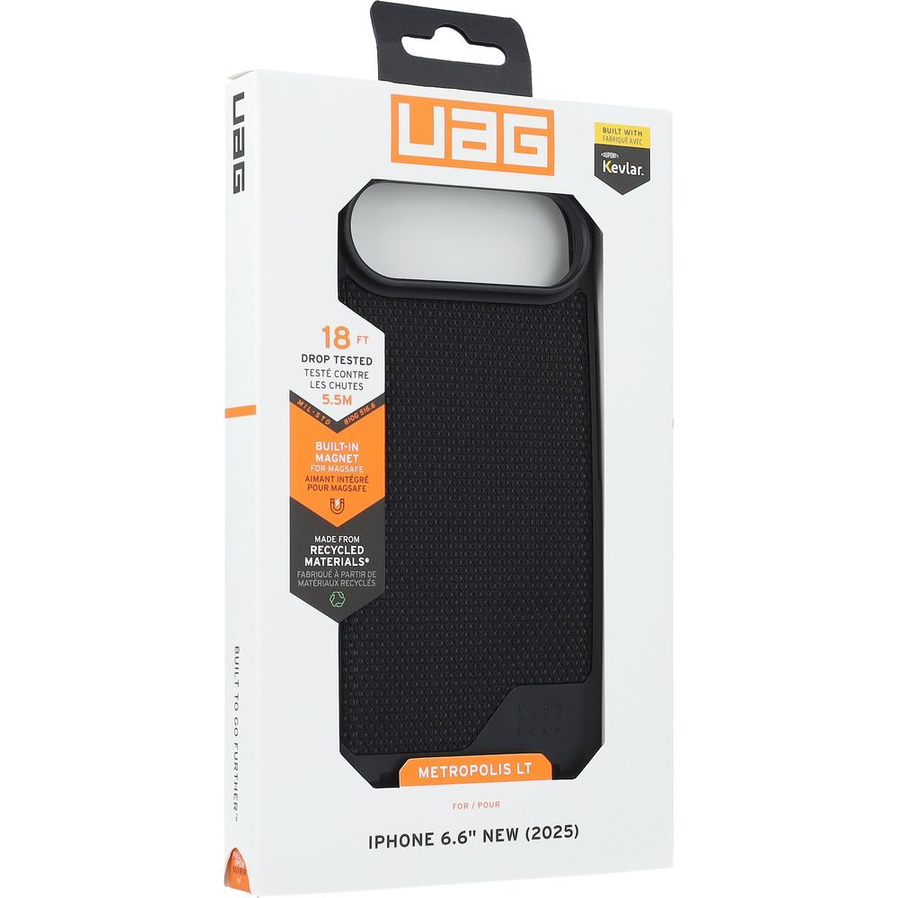 Handyhülle für iPhone Air, Urban Armor Gear Metropolis LT Mag mit MagSafe, Schwarz mit Kevlar