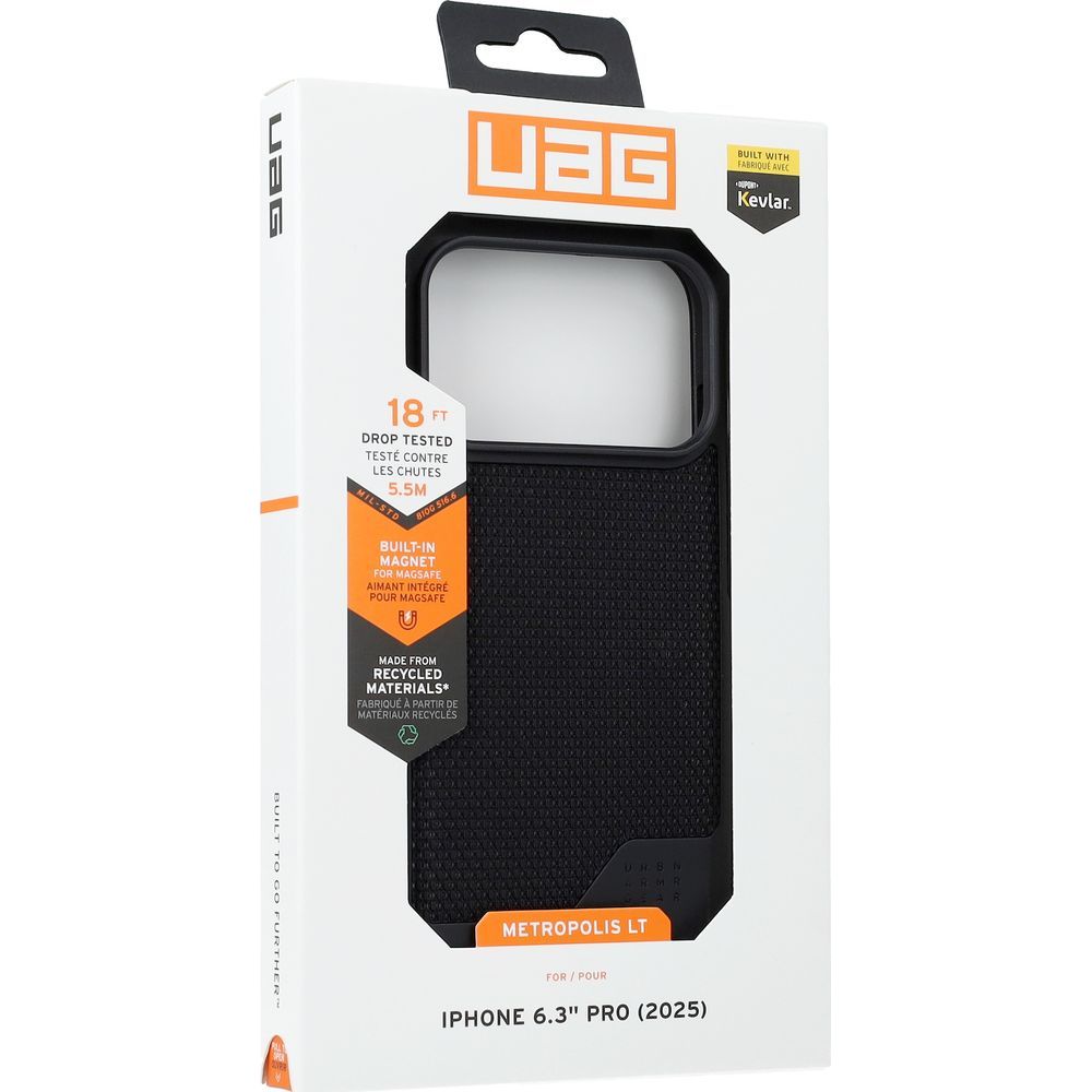 Handyhülle für iPhone 17 Pro, Urban Armor Gear Metropolis LT Mag mit MagSafe, Schwarz mit Kevlar