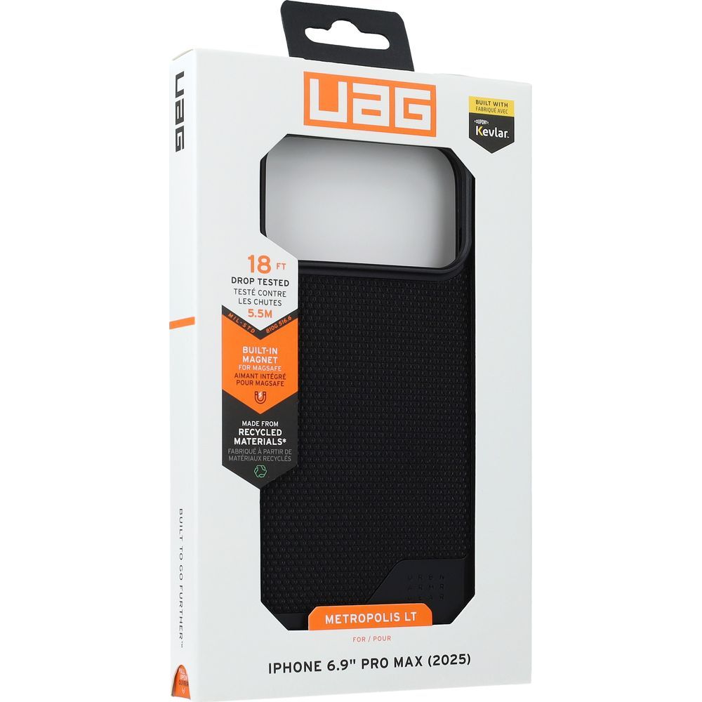 Handyhülle für iPhone 17 Pro Max, Urban Armor Gear Metropolis LT Mag mit MagSafe, Schwarz mit Kevlar
