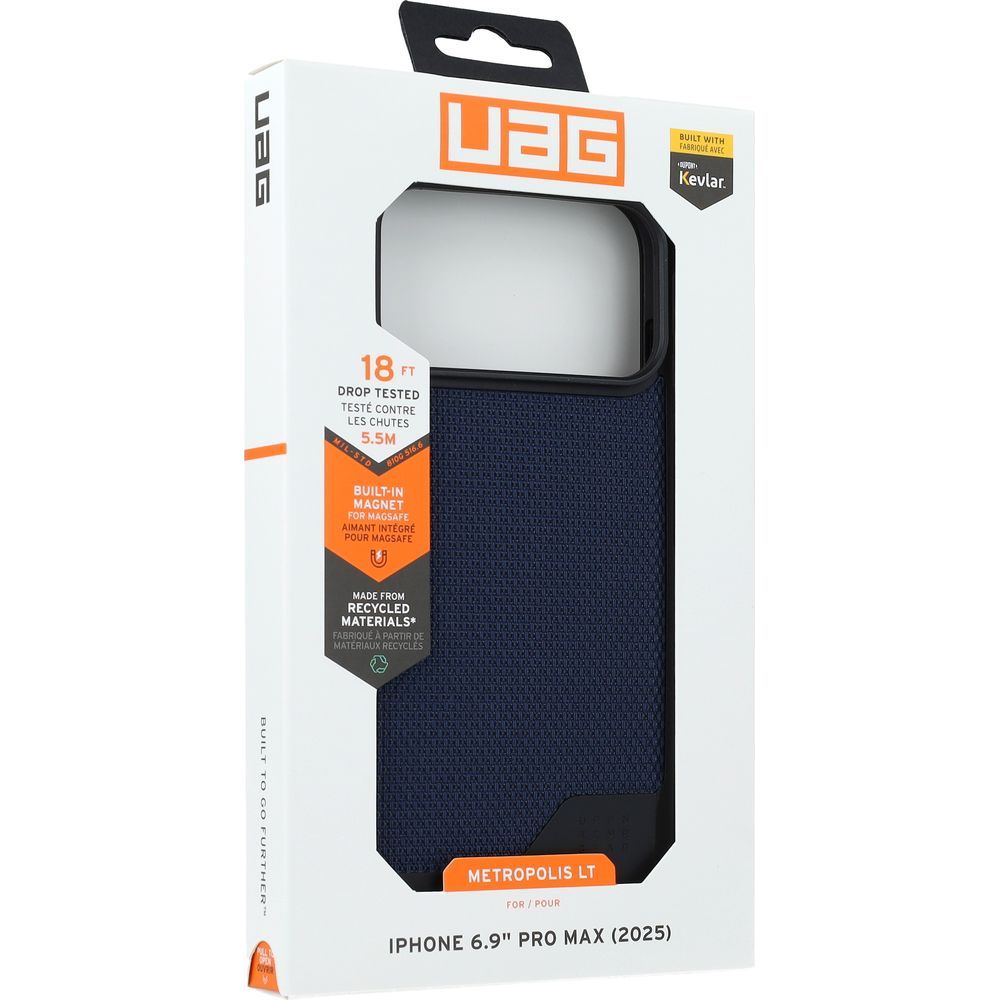 Handyhülle für iPhone 17 Pro Max, Urban Armor Gear Metropolis LT Mag mit MagSafe, Marineblau mit Kevlar