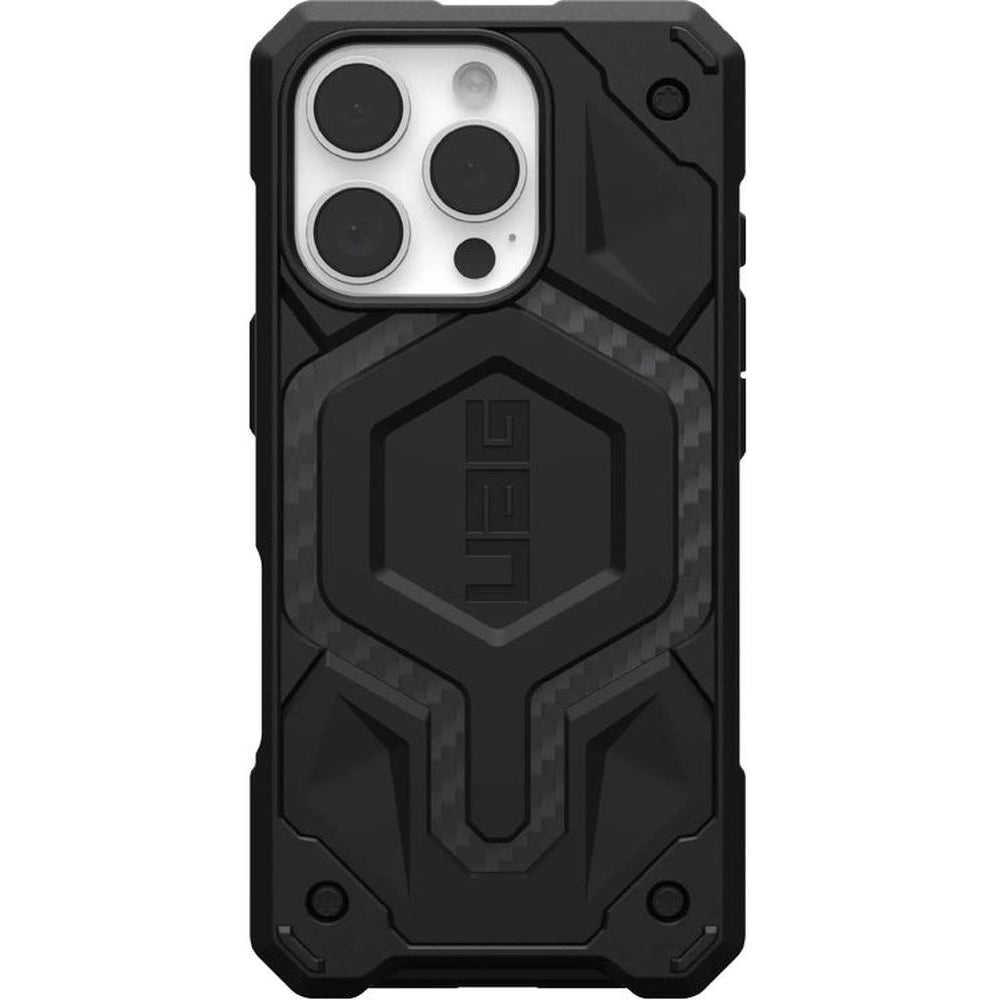 Handyhülle für iPhone 16 Pro, Urban Armor Gear Monarch Pro Mag mit MagSafe, Schwarz mit Kohlefaser