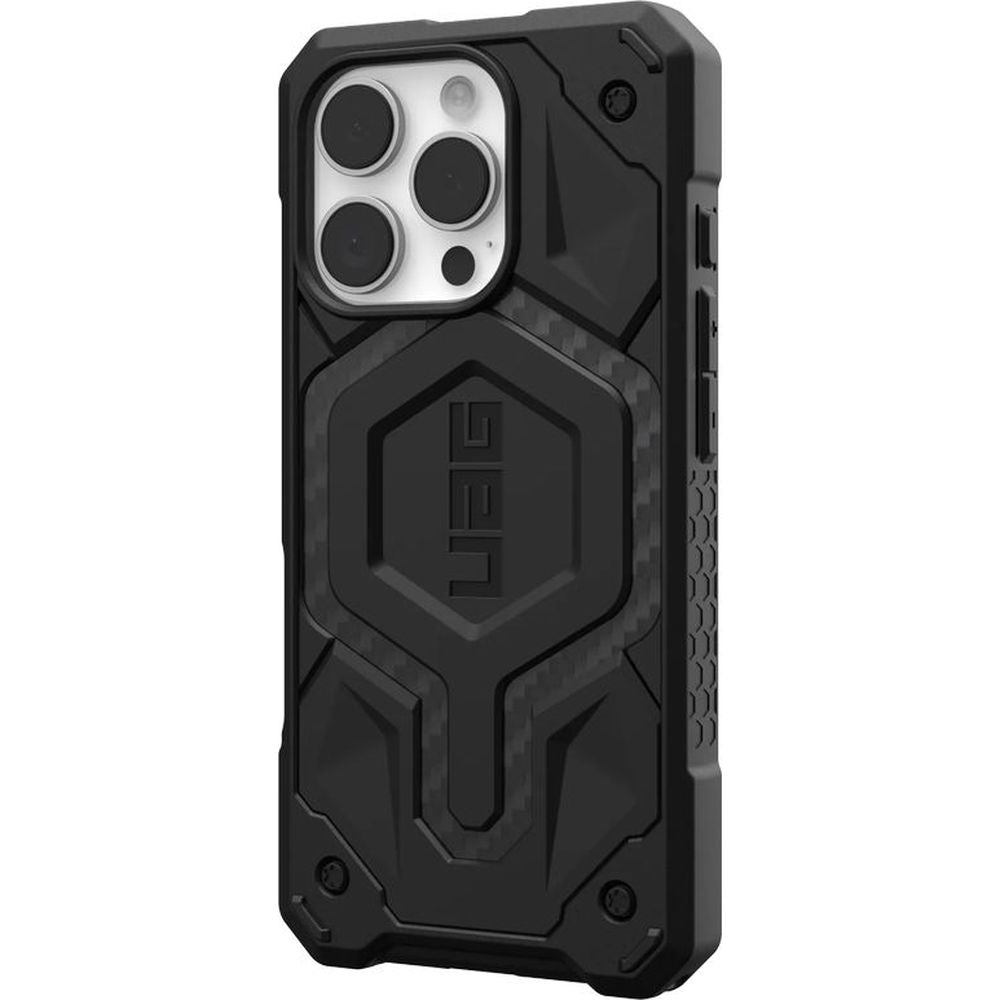 Handyhülle für iPhone 16 Pro, Urban Armor Gear Monarch Pro Mag mit MagSafe, Schwarz mit Kohlefaser