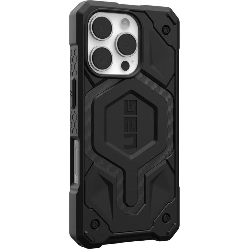 Handyhülle für iPhone 16 Pro, Urban Armor Gear Monarch Pro Mag mit MagSafe, Schwarz mit Kohlefaser