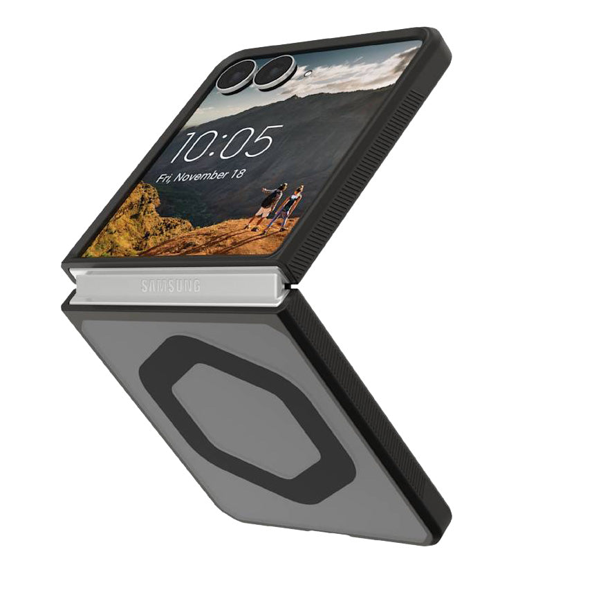 Handyhülle für Galaxy Z Flip8, Urban Armor Gear Mouve with Magnet, Rauchfarben und Schwarz