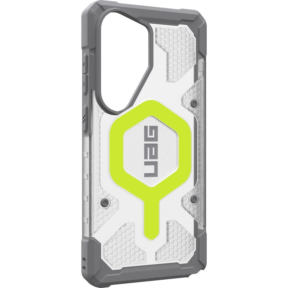 Handyhülle mit Armband für Galaxy S26 Ultra, Urban Armor Gear Pathfinder Clear Mag Bundle mit MagSafe, Transparent und Grau mit grünem Element