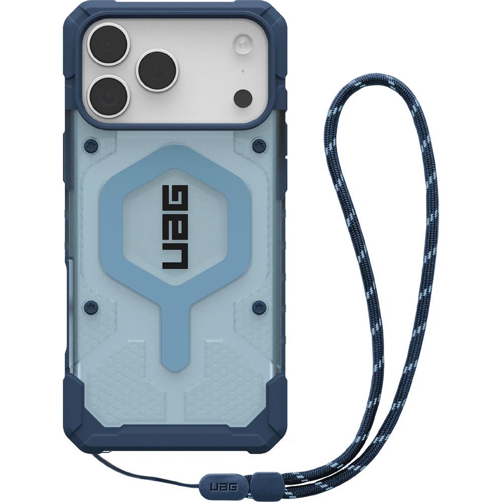Handyhülle mit Armband für iPhone 17 Pro Max, Urban Armor Gear Pathfinder Clear Mag Lanyard mit MagSafe, Durchscheinend-Blau