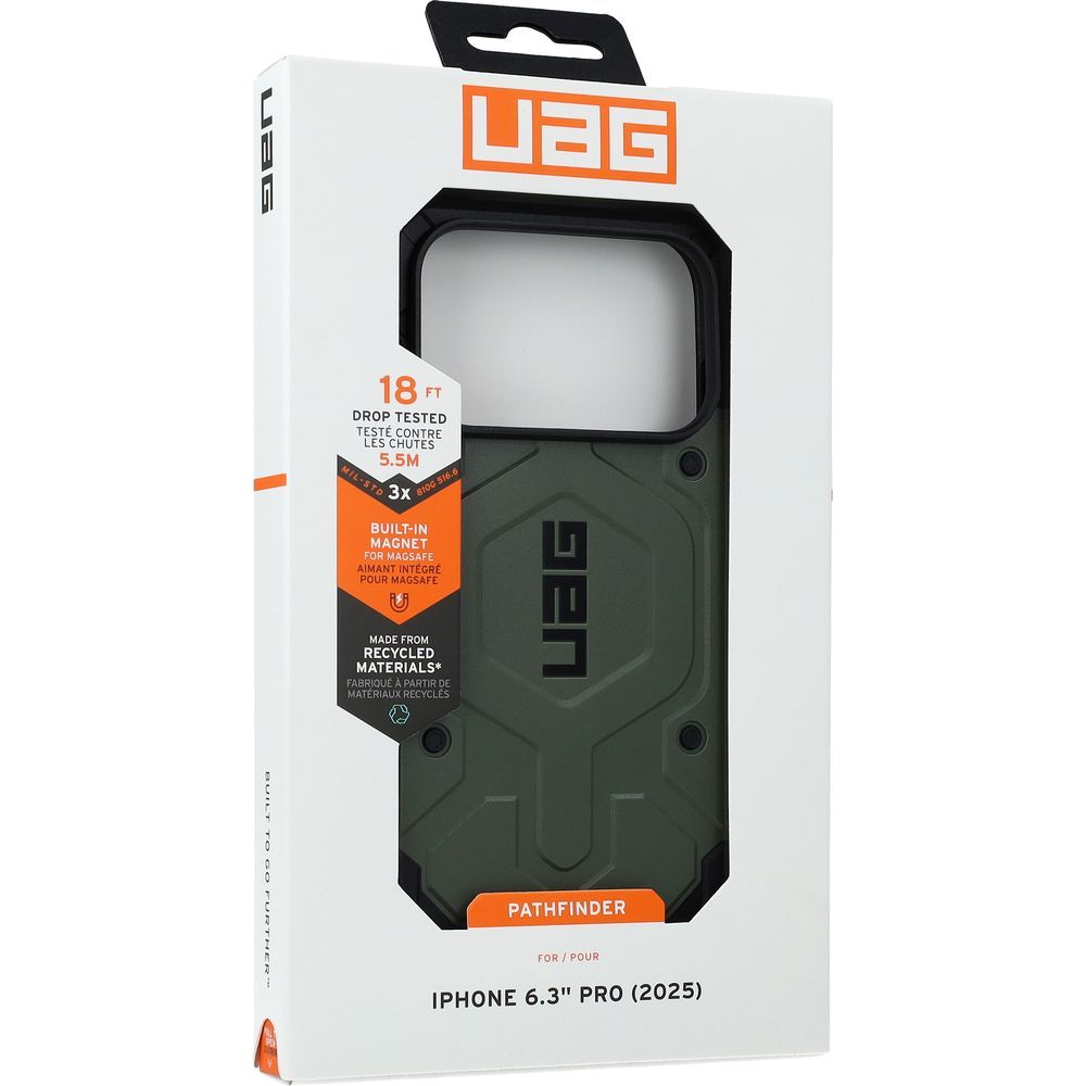 Handyhülle für iPhone 17 Pro, Urban Armor Gear Pathfinder Mag mit MagSafe, Olivgrün mit schwarzen Rahmen