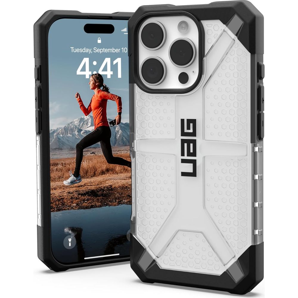 Handyhülle für iPhone 16 Pro, Urban Armor Gear Plasma, Transparent mit schwarzen Rahmen