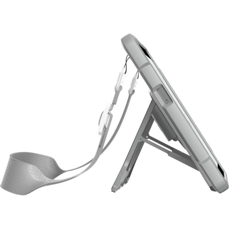 Urban Armor Gear UAG Plasma Hülle für Microsoft Surface Go 3, robustes Design mit Stifthalter, grau/weiß, seitliche Ansicht.