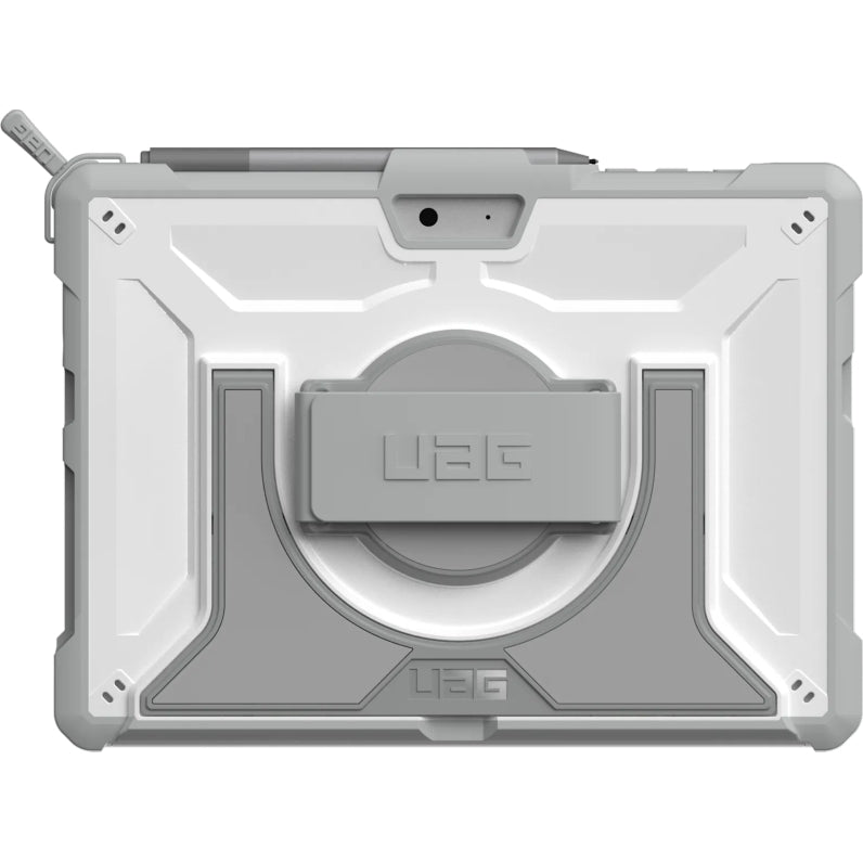 Urban Armor Gear (UAG) Plasma Hülle für Microsoft Surface Go 3, robust und grau/weiß, mit integriertem Stiftplatz.