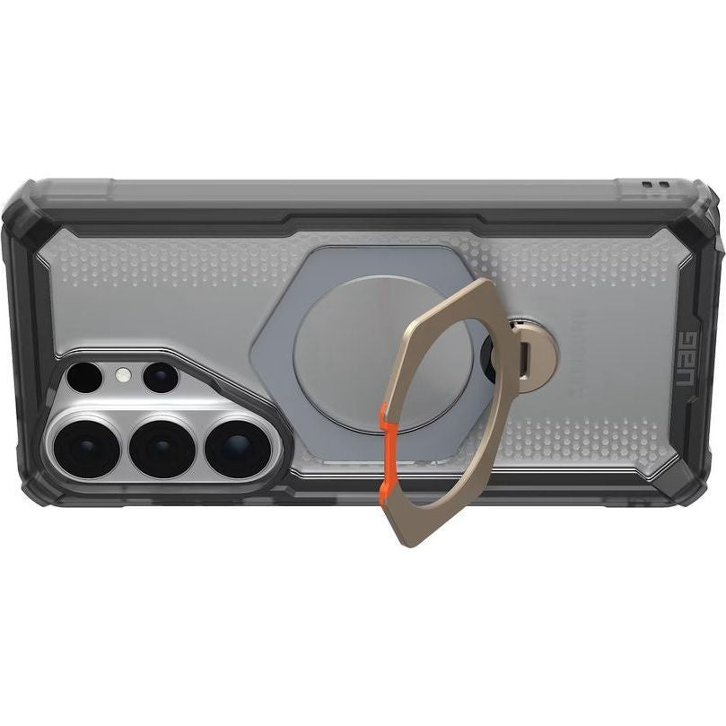 Handyhülle für Galaxy S26 Ultra, Urban Armor Gear Plasma XTE 360 Mag mit MagSafe, Transparent und Grau mit orangem Element