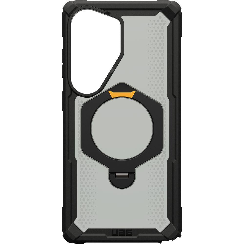 Handyhülle für Galaxy S26 Ultra, Urban Armor Gear Plasma XTE 360 Mag mit MagSafe, Durchscheinend und Schwarz mit gelbem Element