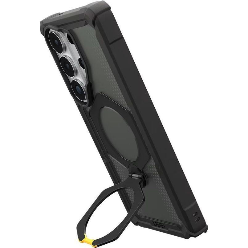 Handyhülle für Galaxy S26 Ultra, Urban Armor Gear Plasma XTE 360 Mag mit MagSafe, Durchscheinend und Schwarz mit gelbem Element