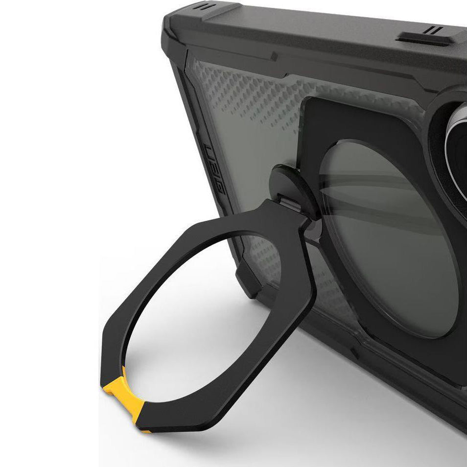 Handyhülle für Galaxy S26 Ultra, Urban Armor Gear Plasma XTE 360 Mag mit MagSafe, Durchscheinend und Schwarz mit gelbem Element
