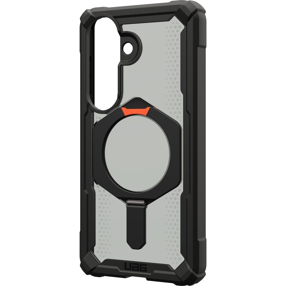 Handyhülle für Galaxy S26, Urban Armor Gear Plasma XTE Mag mit MagSafe, Durchscheinend und schwarz mit orangem Element