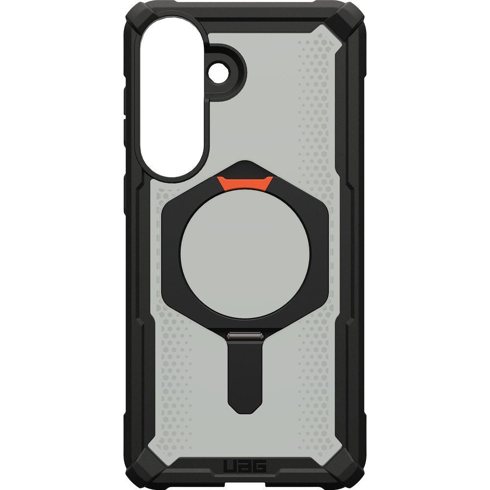 Handyhülle für Galaxy S26 Plus, Urban Armor Gear Plasma XTE Mag mit MagSafe, Durchscheinend und schwarz mit orangem Element