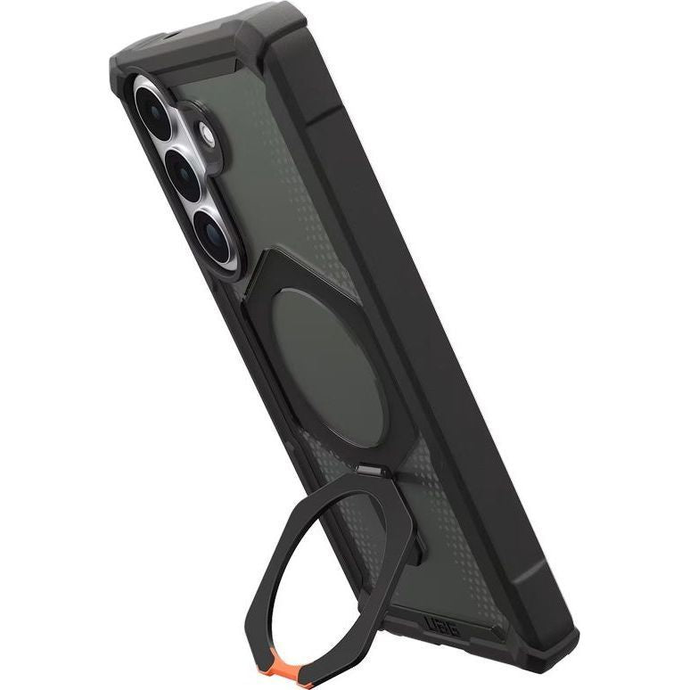 Handyhülle für Galaxy S26 Plus, Urban Armor Gear Plasma XTE Mag mit MagSafe, Durchscheinend und schwarz mit orangem Element
