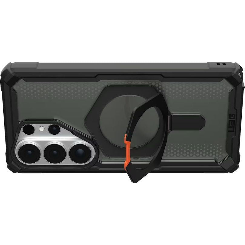 Handyhülle für Galaxy S26 Ultra, Urban Armor Gear Plasma XTE Mag mit MagSafe, Durchscheinend und schwarz mit orangem Element
