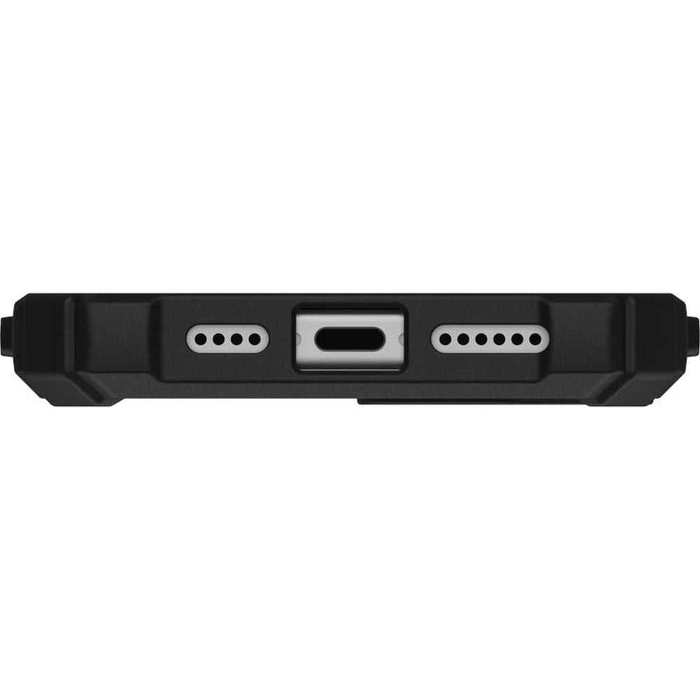 Handyhülle für iPhone 16 Plus, Urban Armor Gear Plasma XTE Mag mit MagSafe, Durchscheinend und schwarz mit orangem Element