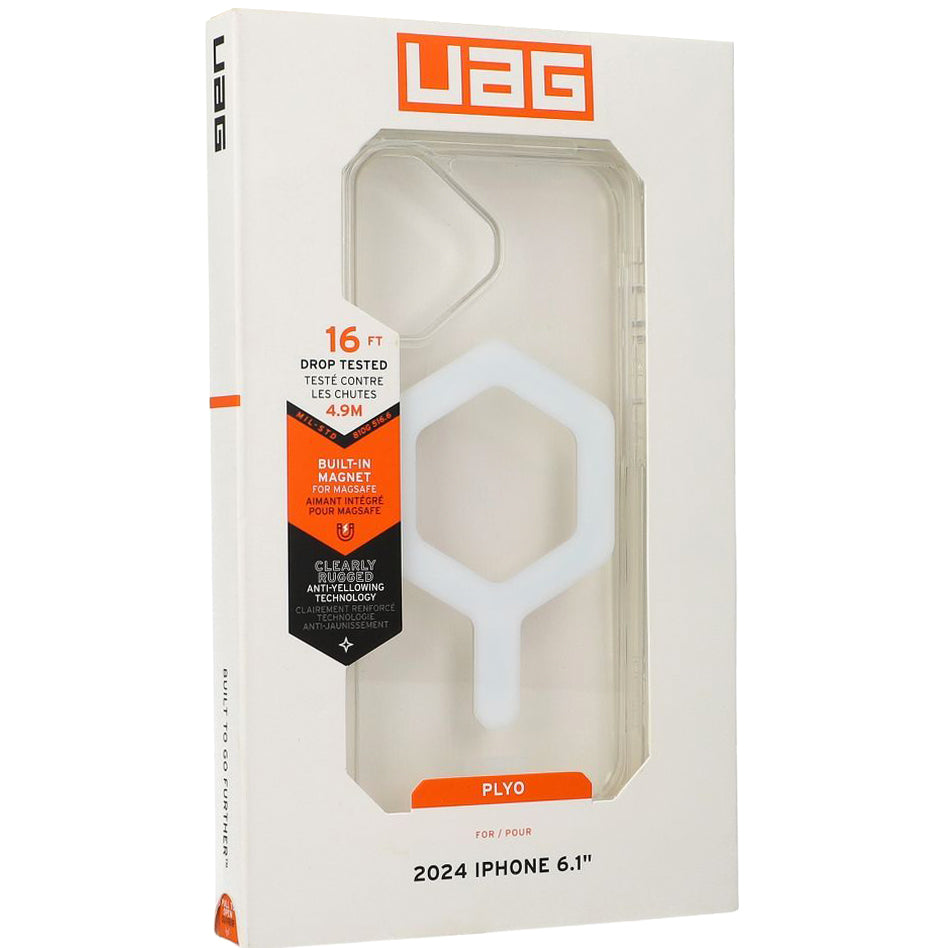Handyhülle für iPhone 16, Urban Armor Gear Plyo Mag mit MagSafe, Transparent und Weiß